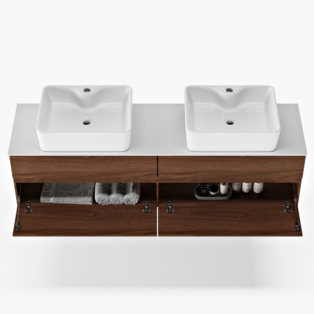 1520mm Double-Sink Bathroom Vanity in Walnut Floating Design window image
