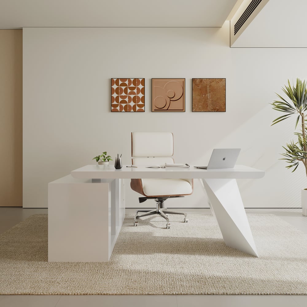 Modern White L-Shape  Right Hand Executive Desk & Office Chair Set (70.9'') window image