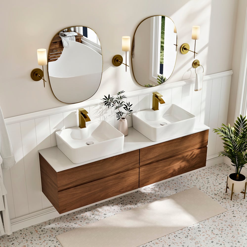 1520mm Double-Sink Bathroom Vanity in Walnut Floating Design window image