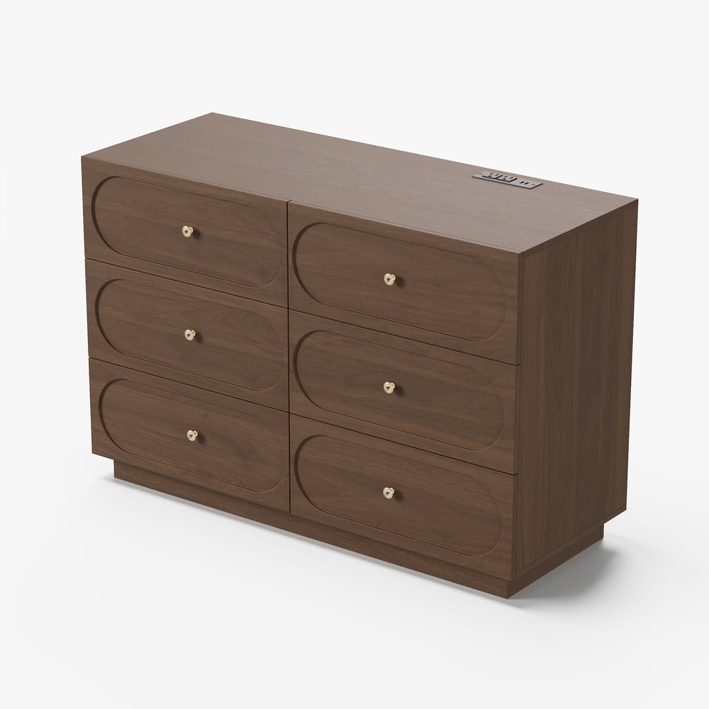 Krila 1200mm Modern Natural 6-Drawer Dresser with Charging Station window image