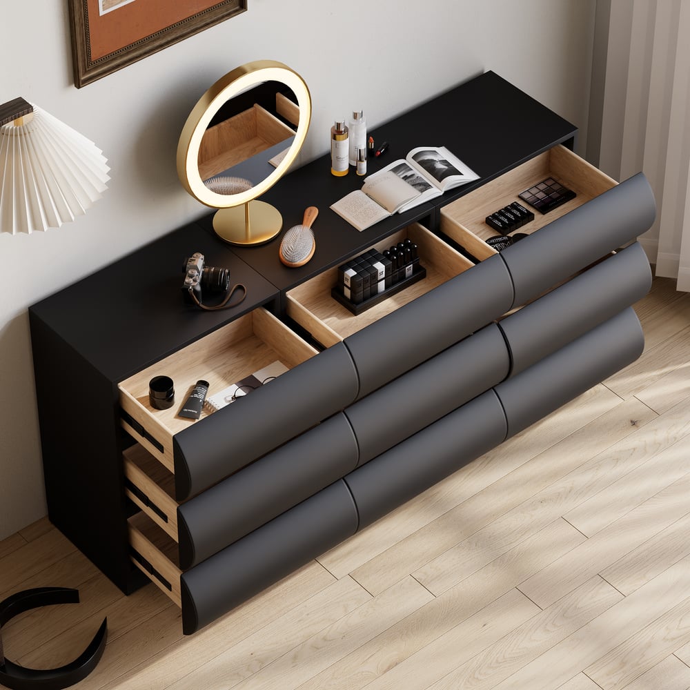 Humply 1505mm Leather Black 9-Drawer Dresser Chest window image
