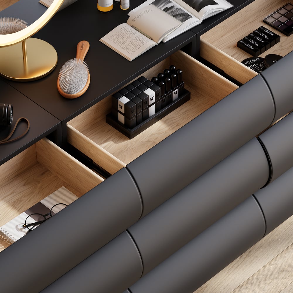 Humply 1505mm Leather Black 9-Drawer Dresser Chest window image