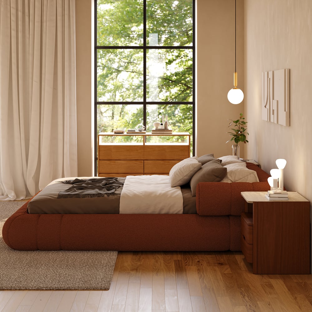 King Size Boucle Upholstered Cloud Floor Bed Frame window image