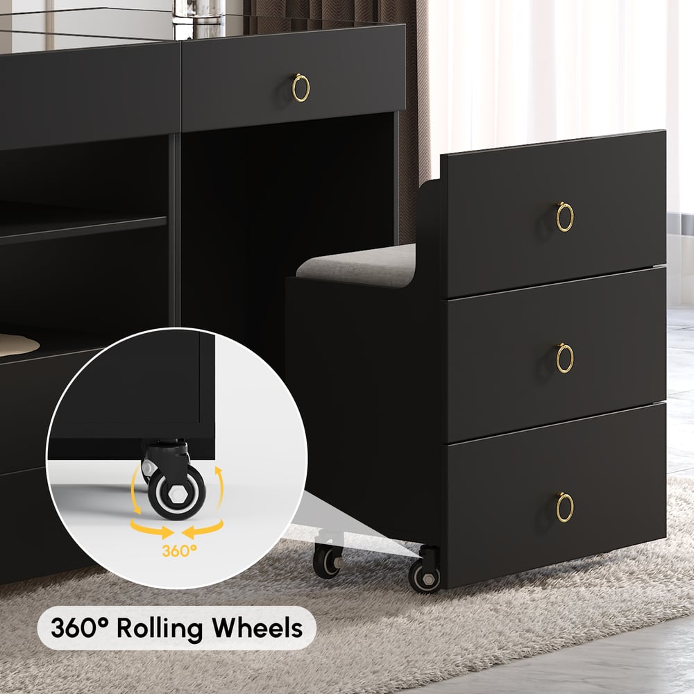 1500mm Vanity Dresser Glass Top Walk in Closet Island with Storage & Stool window image