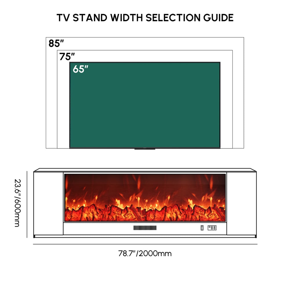79" Sintered Stone Electric Fireplace TV Stand with Remote Control weights dimensions image