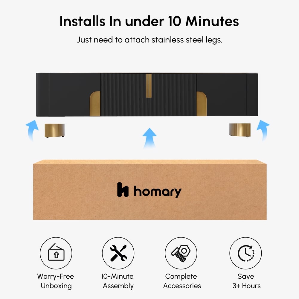 Artus Modern Beige TV Stand Stone Top 4 Doors with Storage Media Console TV up to 2159mm window image