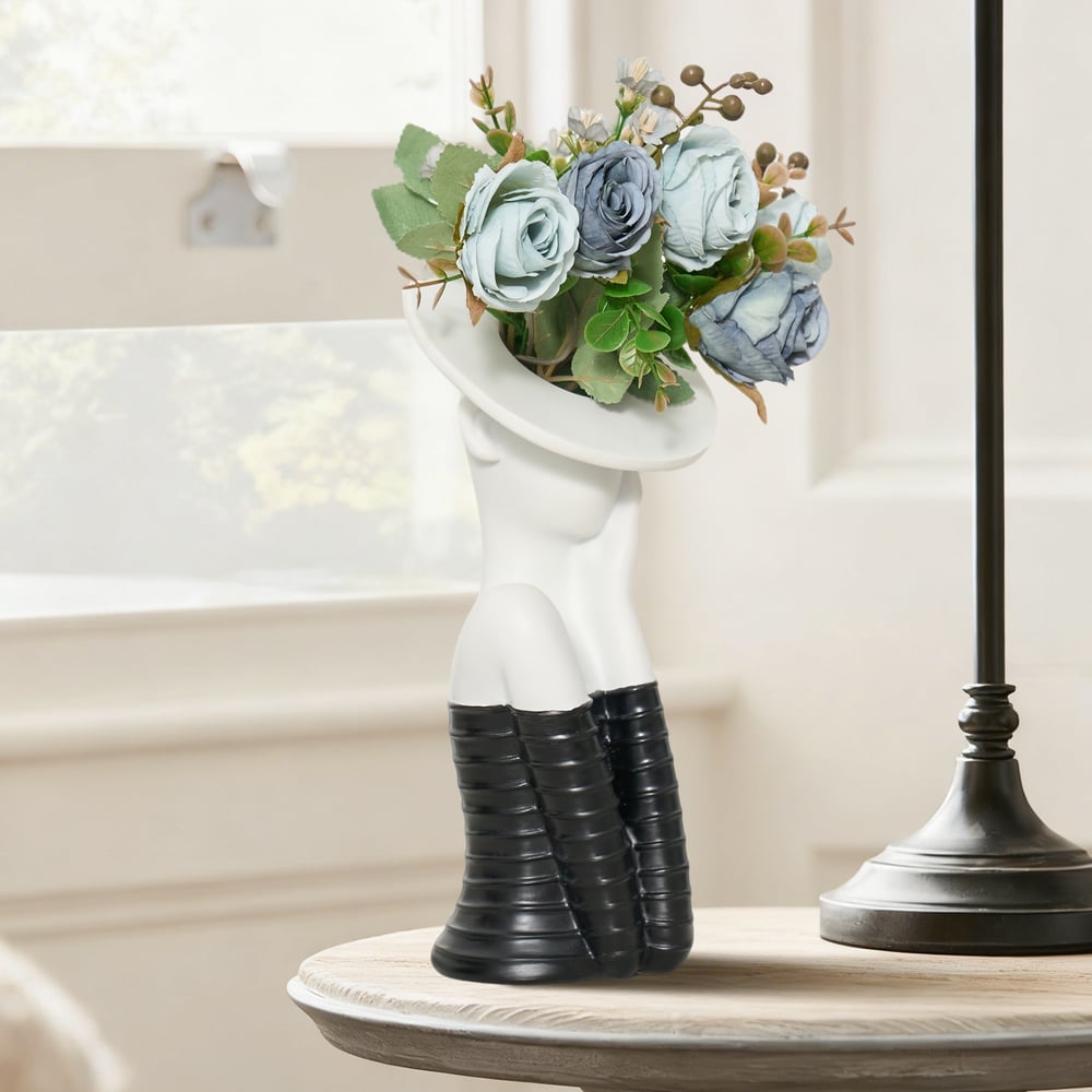 Sculptural Decorative Flower Arrangement, Resin Art Vase with 5-Head Artificial Roses window image