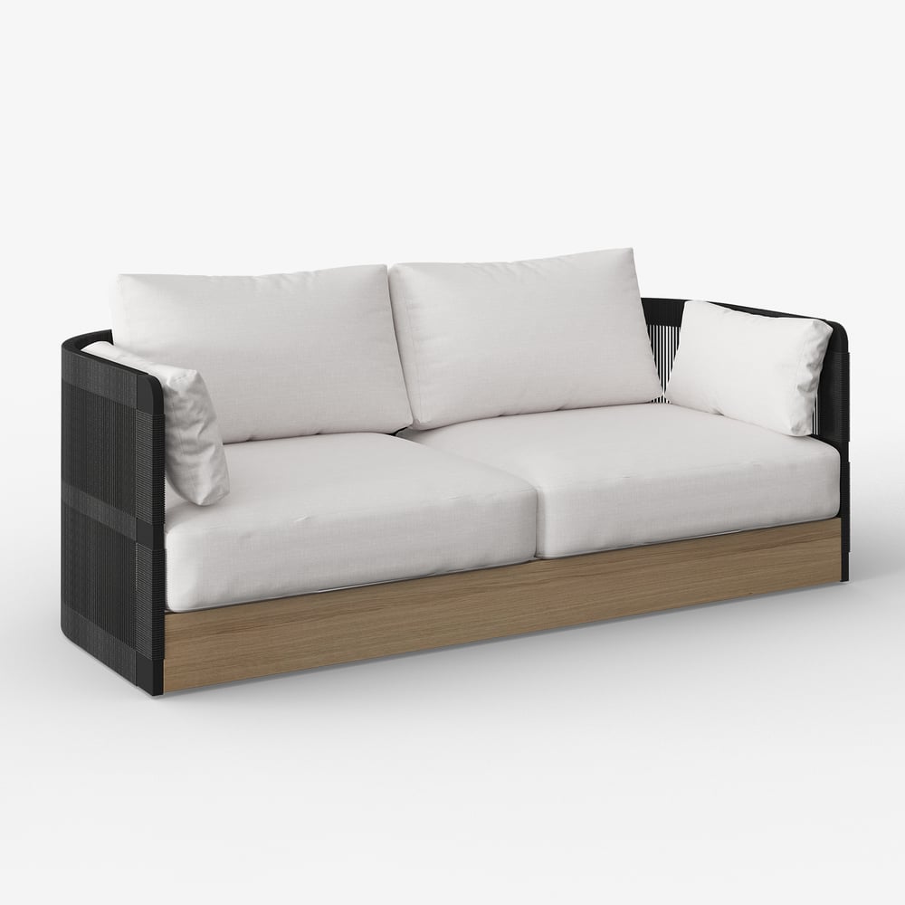 4-Pieces Modern Aluminum & Rope Outdoor Sofa Set with Coffee Table in Black for 4 window image