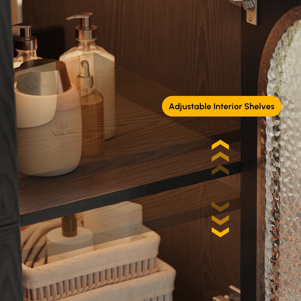 1070mm Arune Black Bathroom Vanity with Arched Glass Doors, Drawers and Light window image