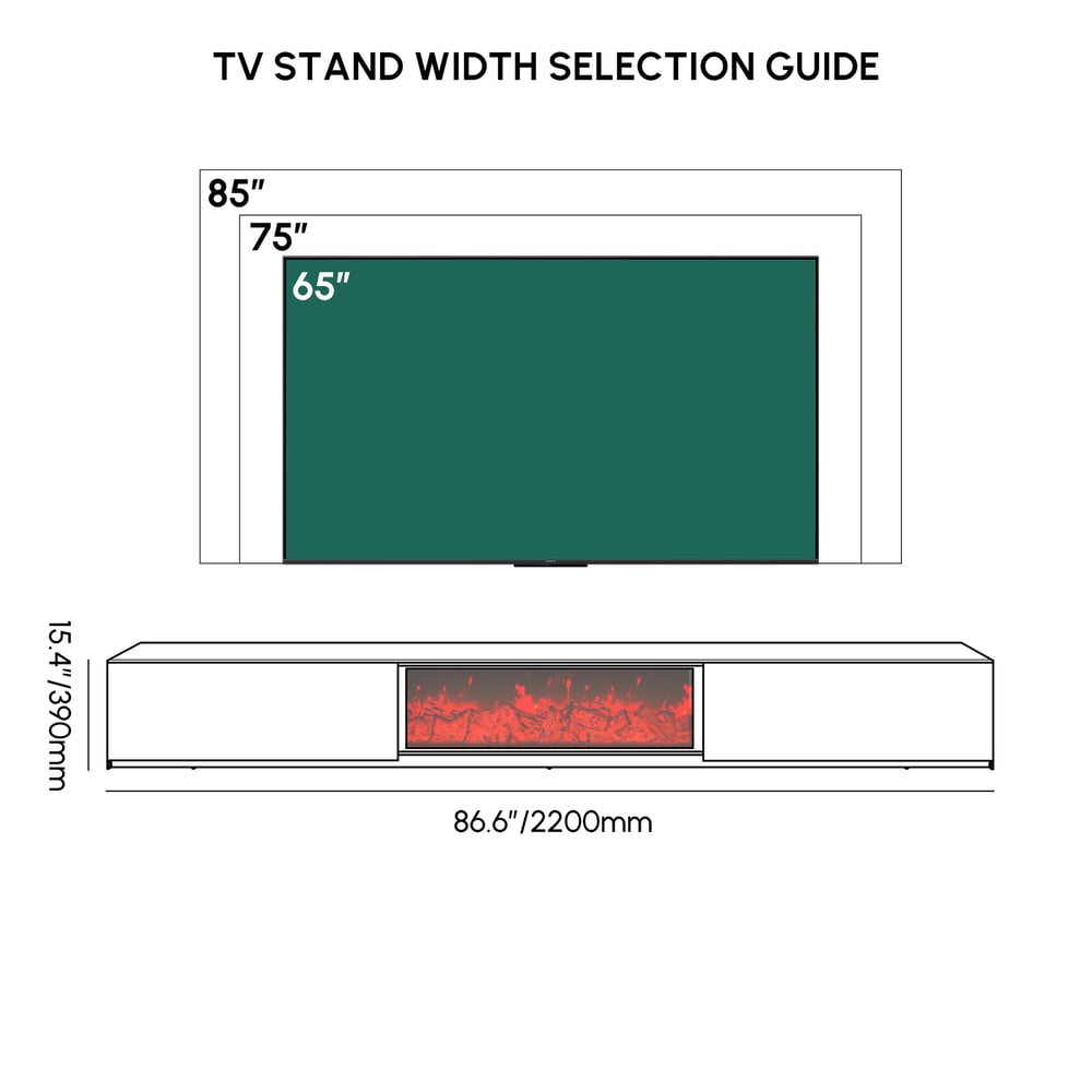 87" Sintered Stone Electric Fireplace TV Stand with 2 Drawers weights dimensions image