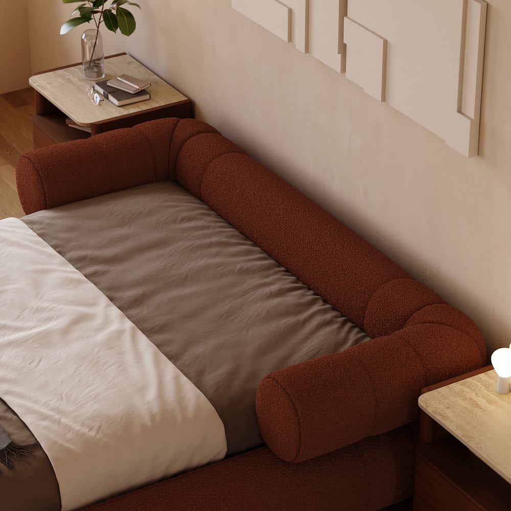 King Size Boucle Upholstered Cloud Floor Bed Frame window image