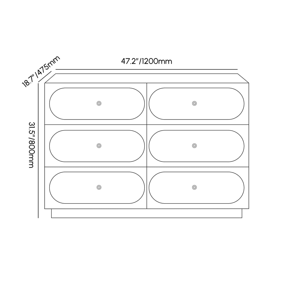 Commode naturelle moderne à 6 tiroirs Krila de 47 po avec borne de recharge Poids, dimensions, image