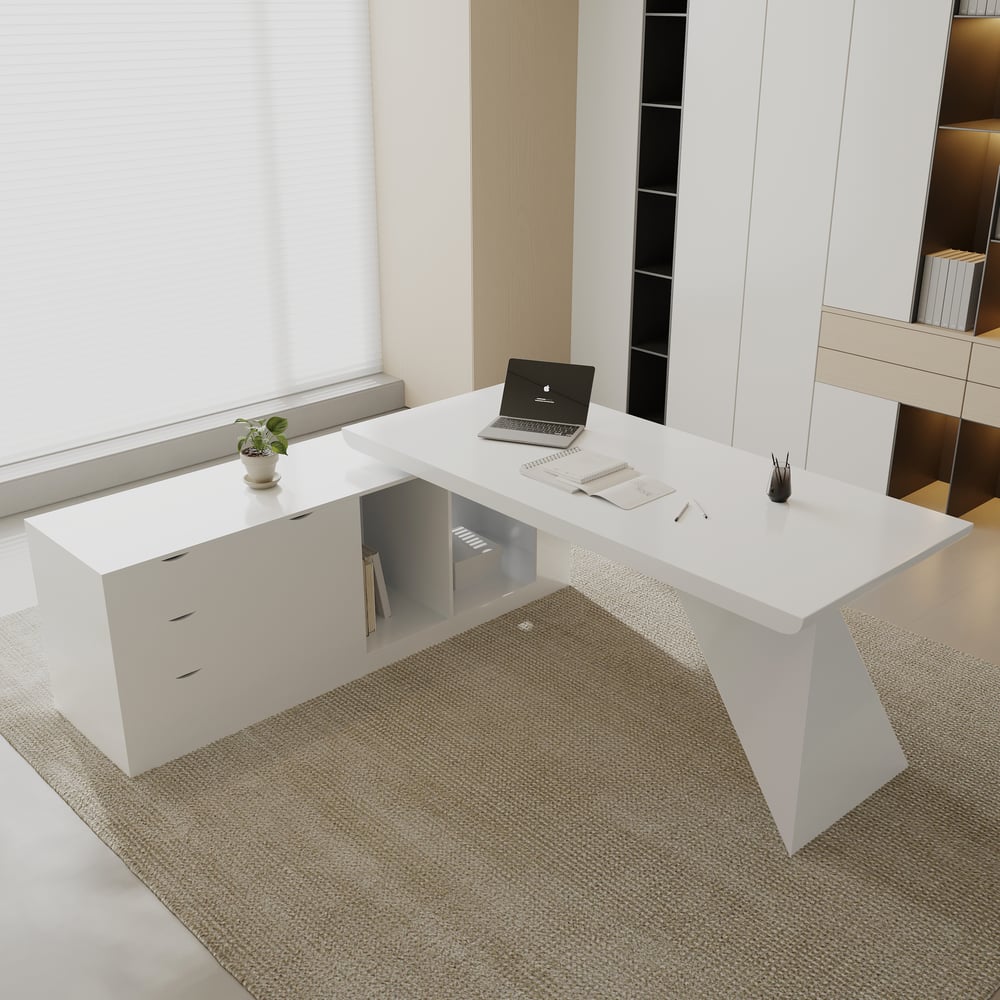 Modern White L-Shape Executive Left Hand Desk & Office Chair Set (2000mm) window image