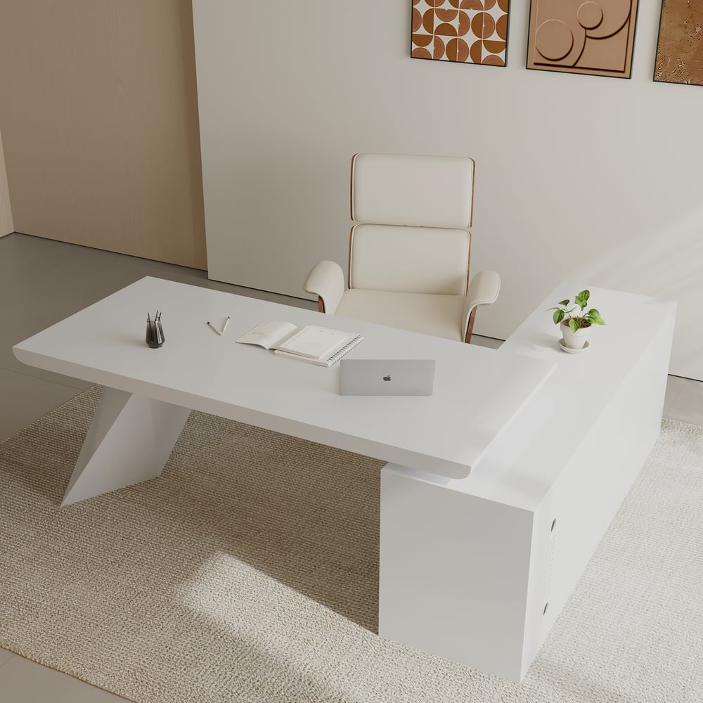 Modern White L-Shape Executive Left Hand Desk & Office Chair Set (2000mm) window image