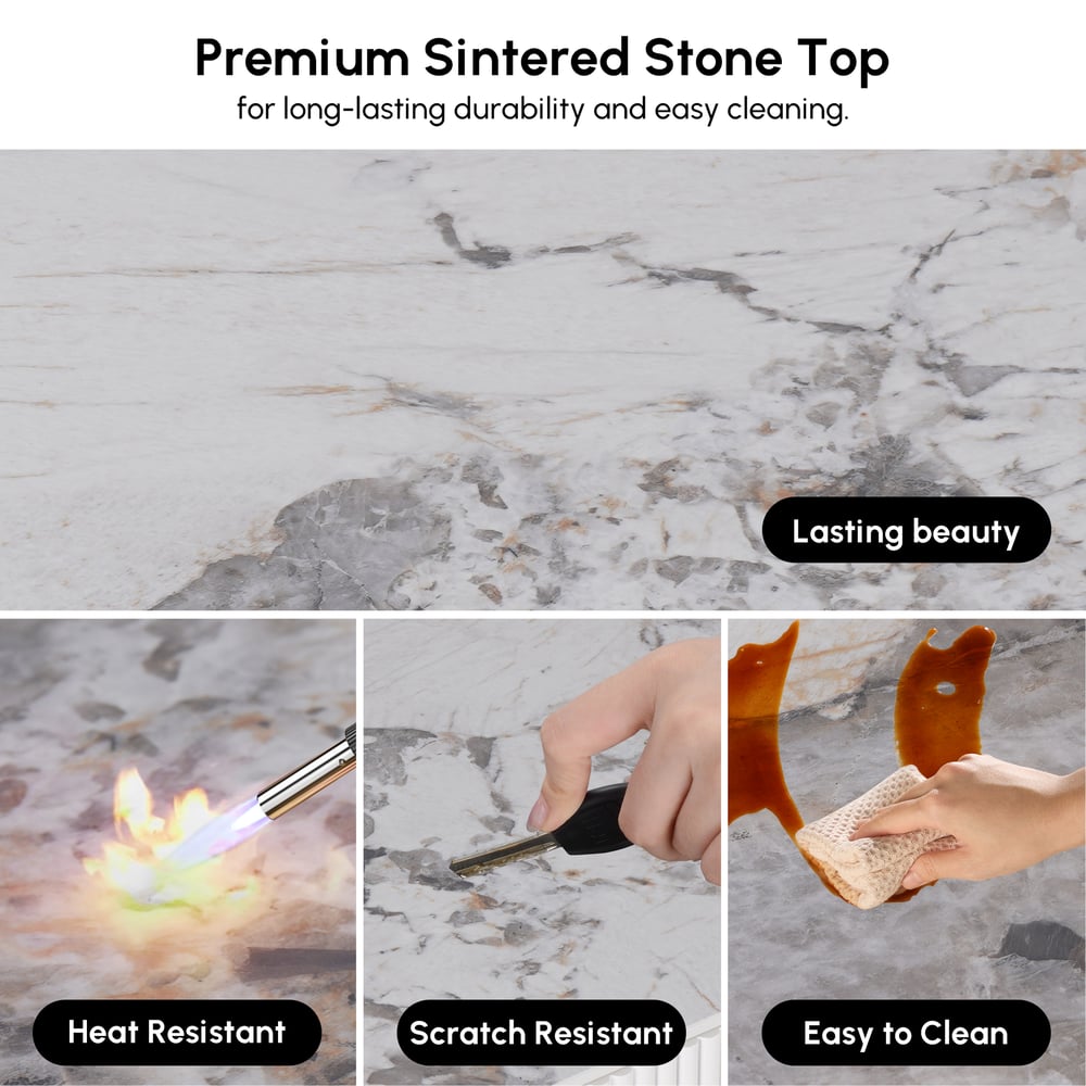 Artus 2000mm Sintered Stone Top Beige & Gold TV Stand with 4 Doors and Storage window image