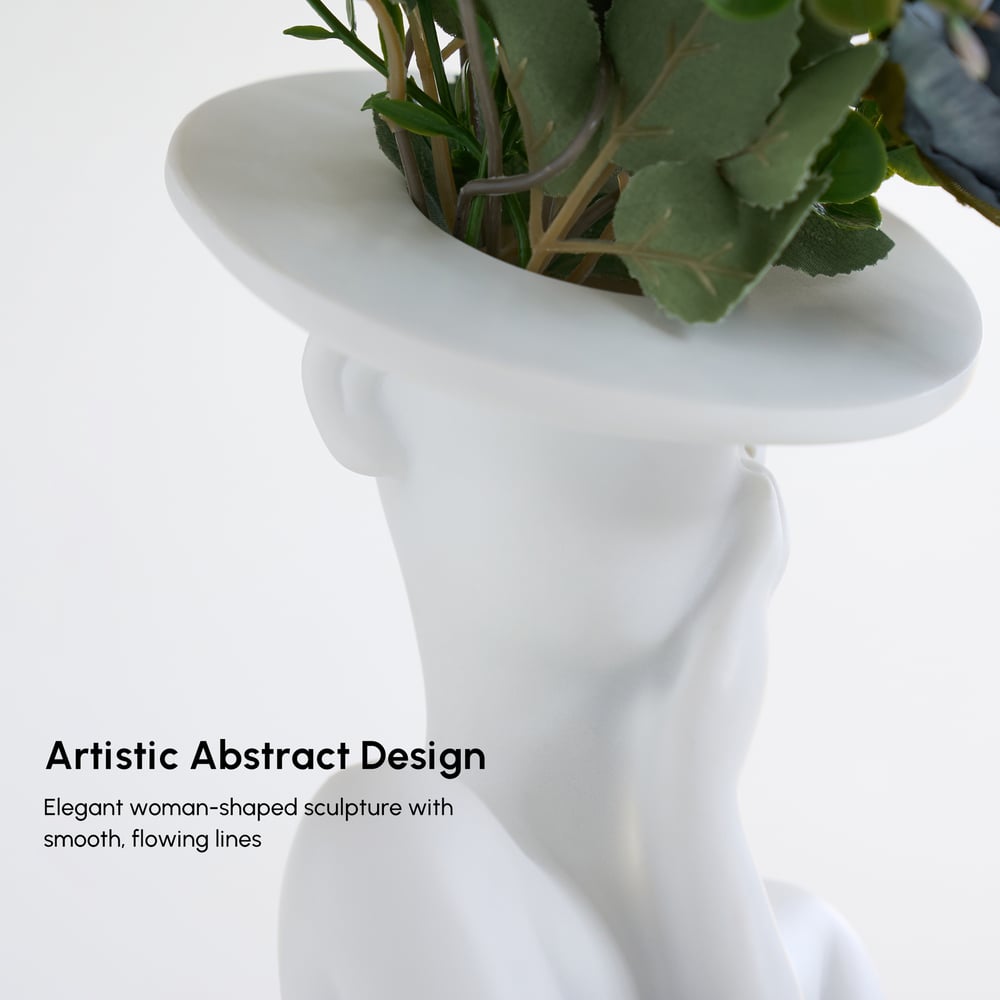 Sculptural Decorative Flower Arrangement, Resin Art Vase with 5-Head Artificial Roses window image