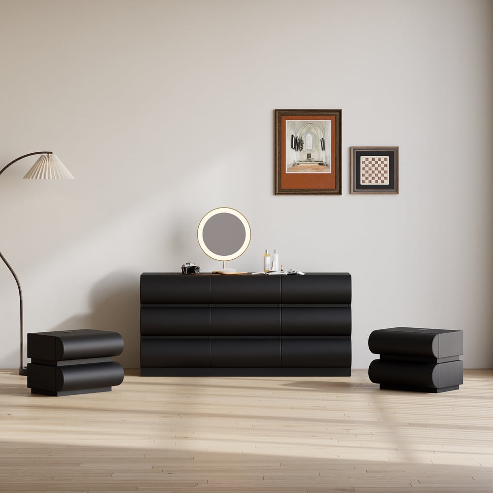 Humply 1505mm Leather Black 9-Drawer Dresser Chest window image