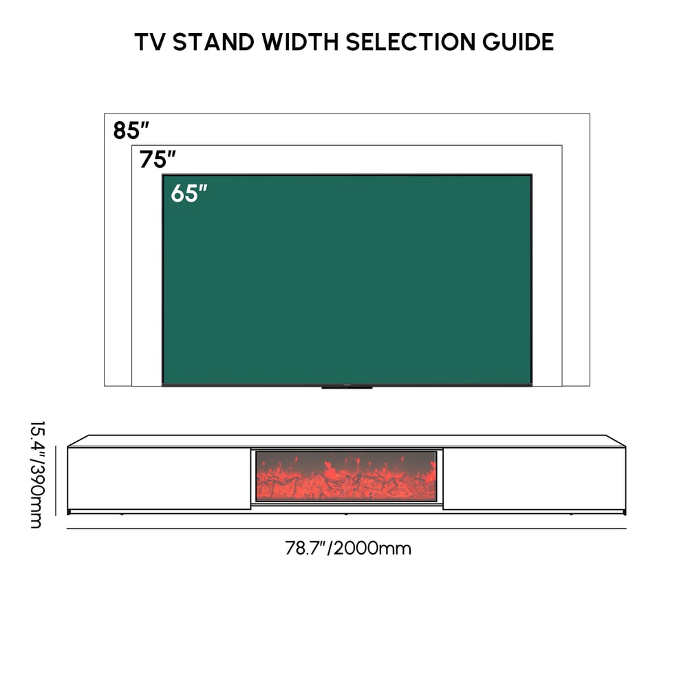 79" Sintered Stone Electric Fireplace TV Stand with 2 Drawers weights dimensions image