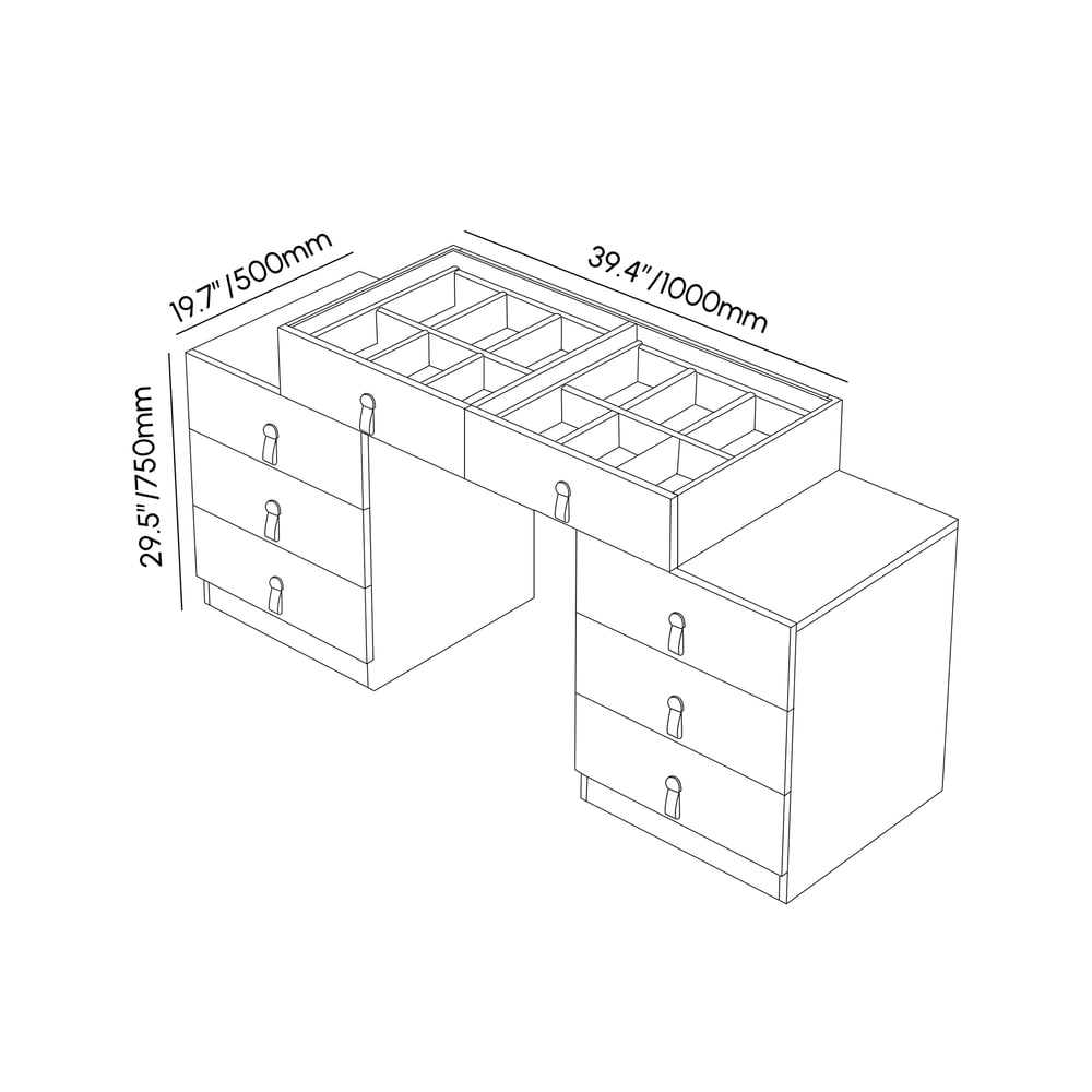 Chanor Modern Champagne Retractable Makeup Vanity Closet Island with Jewelry Storage weights dimensions image