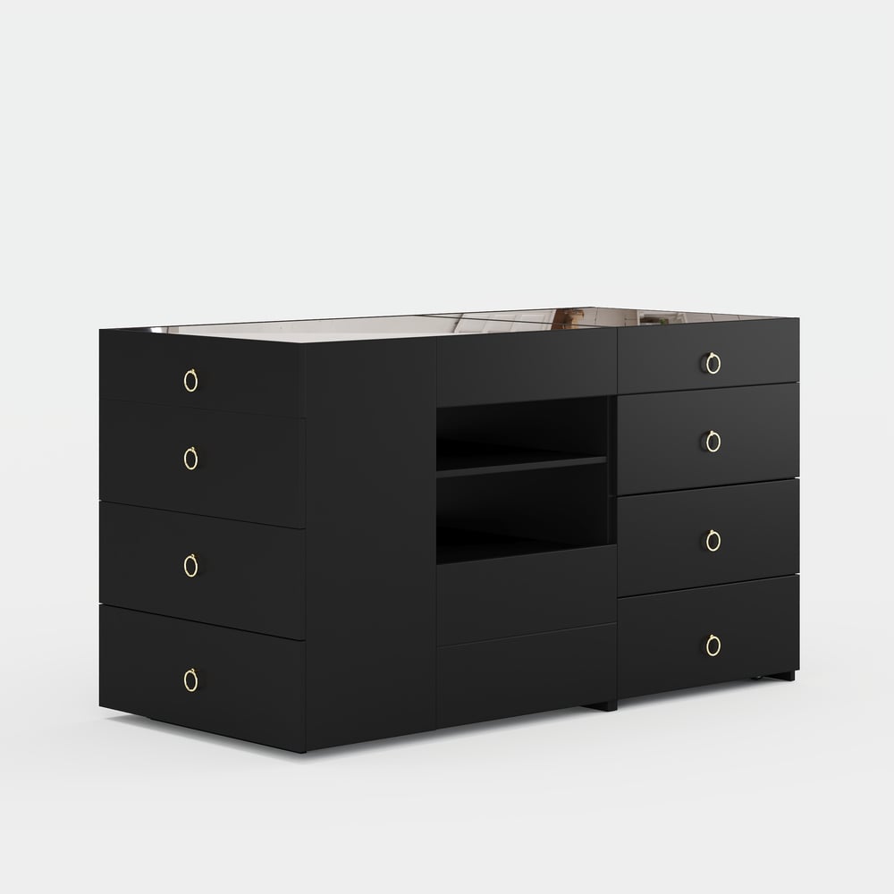 1500mm Vanity Dresser Glass Top Walk in Closet Island with Storage & Stool window image