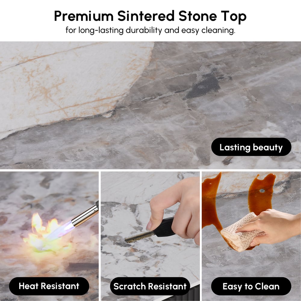 Artus Modern Beige TV Stand Stone Top 4 Doors with Storage Media Console TV up to 2159mm window image