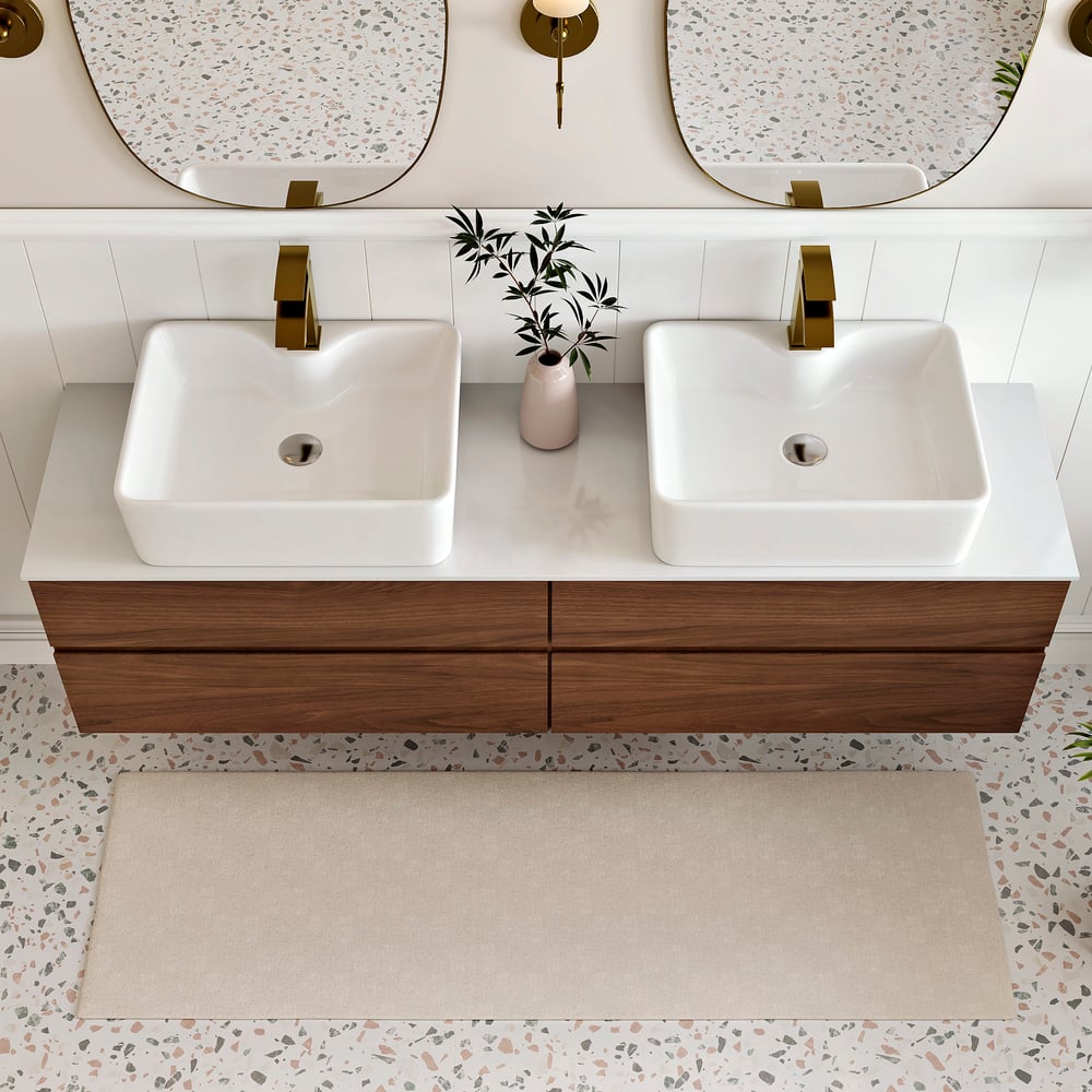 1520mm Double-Sink Bathroom Vanity in Walnut Floating Design window image