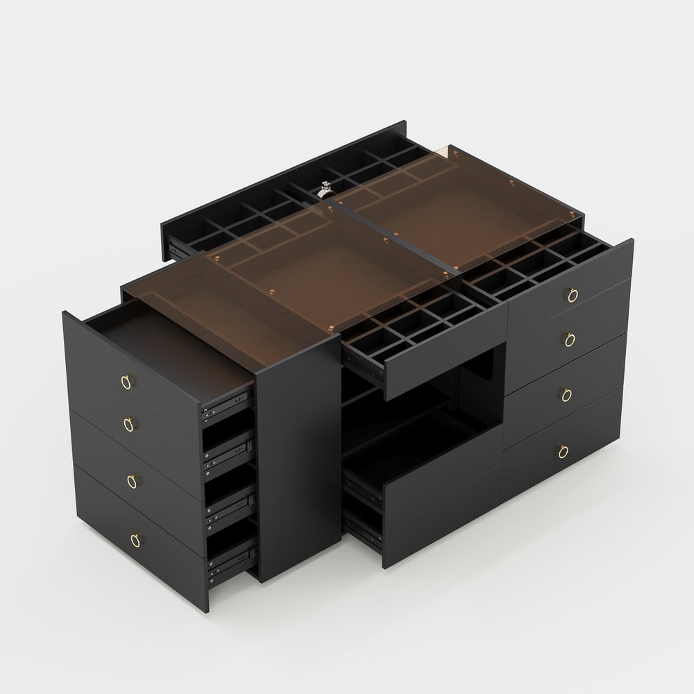 1500mm Vanity Dresser Glass Top Walk in Closet Island with Storage & Stool window image