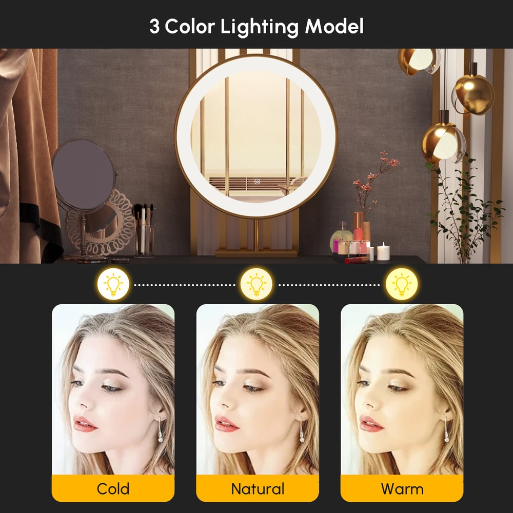 Conjunto de penteadeira de maquiagem extensível preta moderna de 5 gavetas com banquinho e espelho Imagem da janela