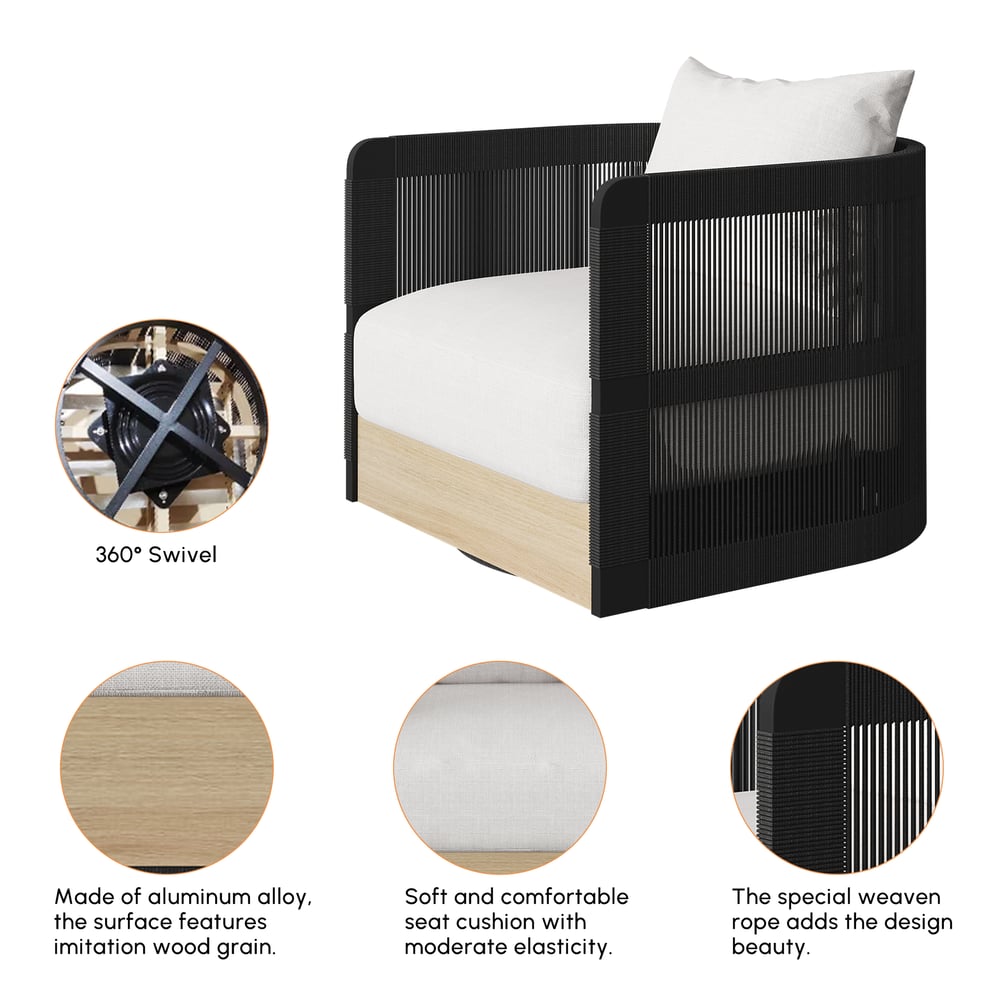 4-Pieces Modern Aluminum & Rope Outdoor Sofa Set with Coffee Table in Black for 4 window image