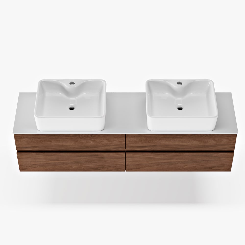 1520mm Double-Sink Bathroom Vanity in Walnut Floating Design window image