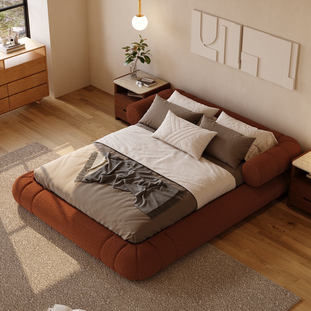 King Size Boucle Upholstered Cloud Floor Bed Frame window image