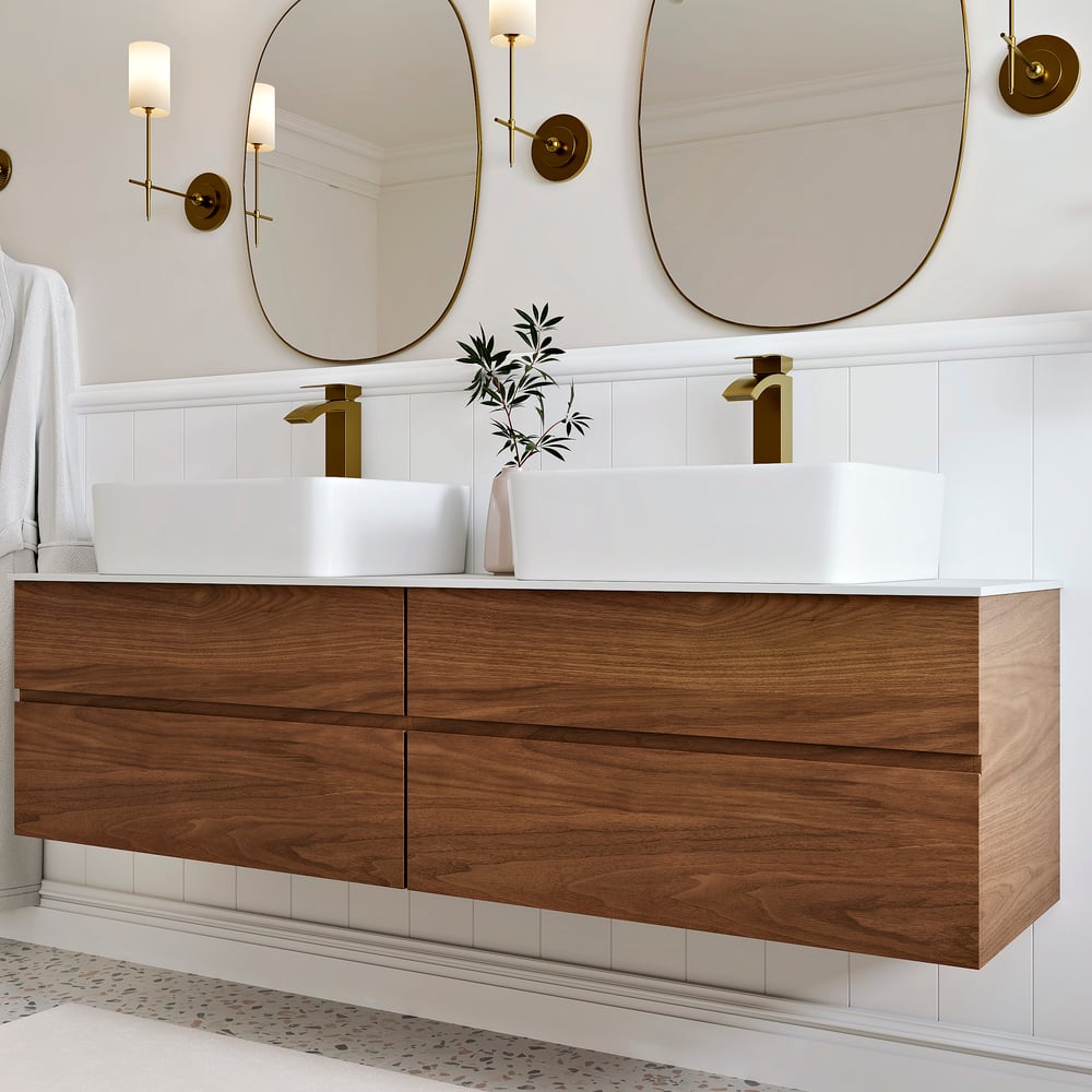 1520mm Double-Sink Bathroom Vanity in Walnut Floating Design window image