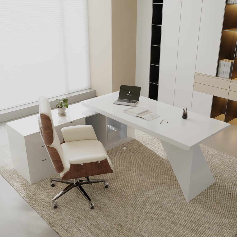 Modern White L-Shape Executive Left Hand Desk & Office Chair Set (2000mm) window image