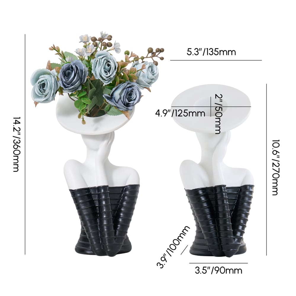 Sculptural Decorative Flower Arrangement, Resin Art Vase with 5-Head Artificial Roses weights dimensions image