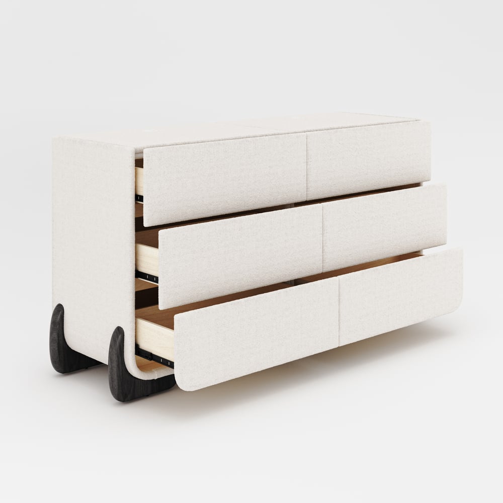 Curva 63" Boucle White 6 Drawer Smart Dresser Chest window image