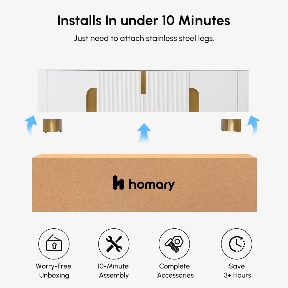 Artus 2000mm Sintered Stone Top Beige & Gold TV Stand with 4 Doors and Storage window image