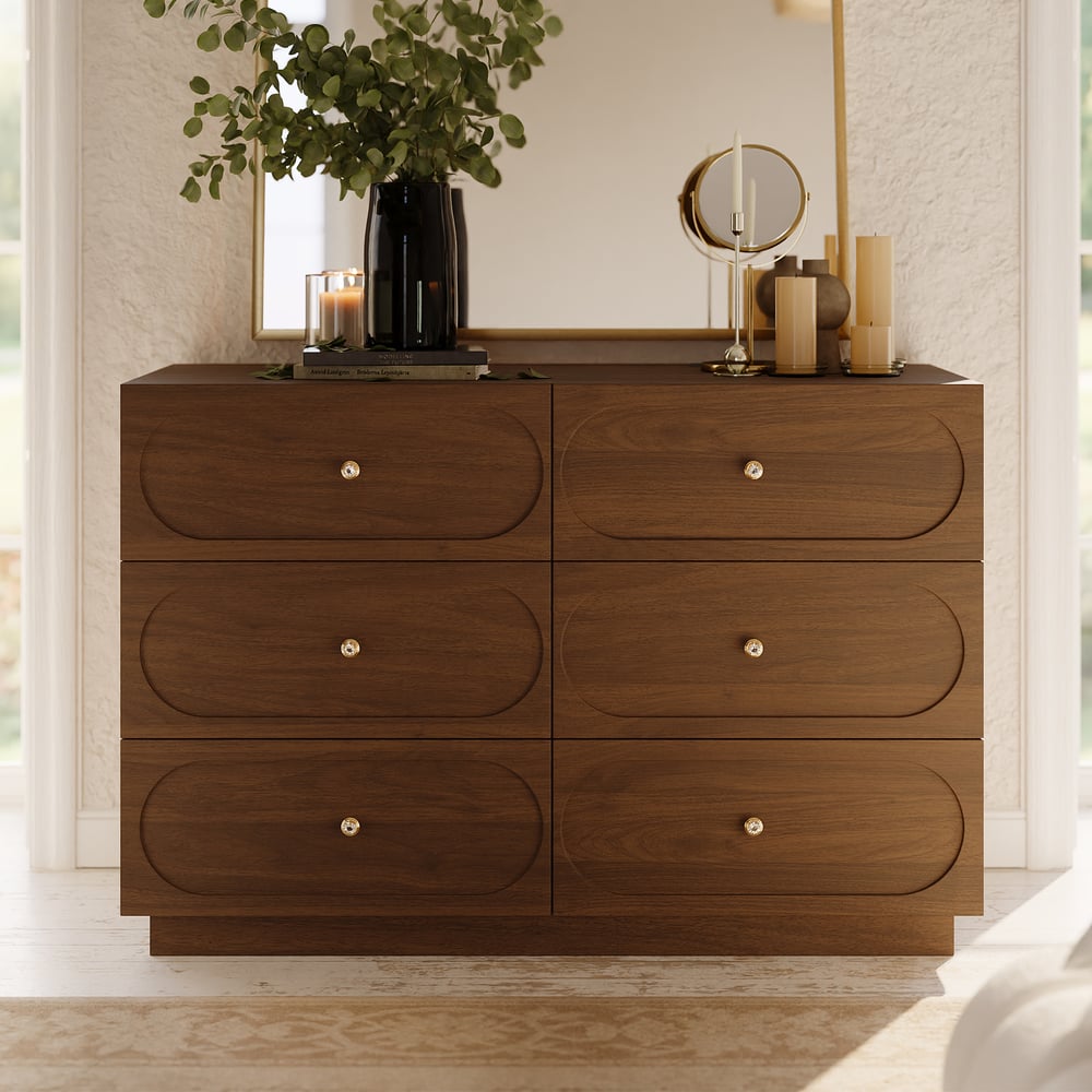 Krila 1200mm Modern Natural 6-Drawer Dresser with Charging Station window image