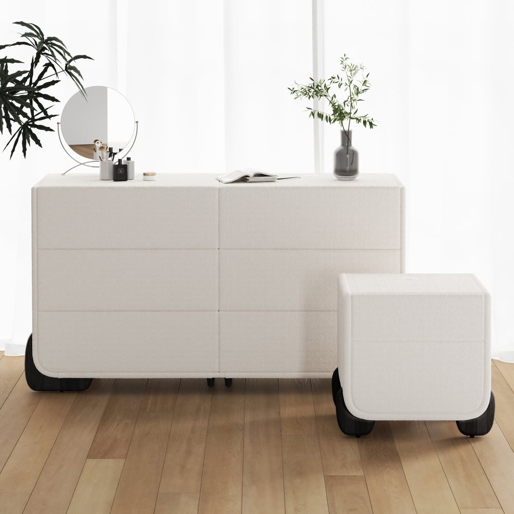 Curva 63" Boucle White 6 Drawer Smart Dresser Chest window image