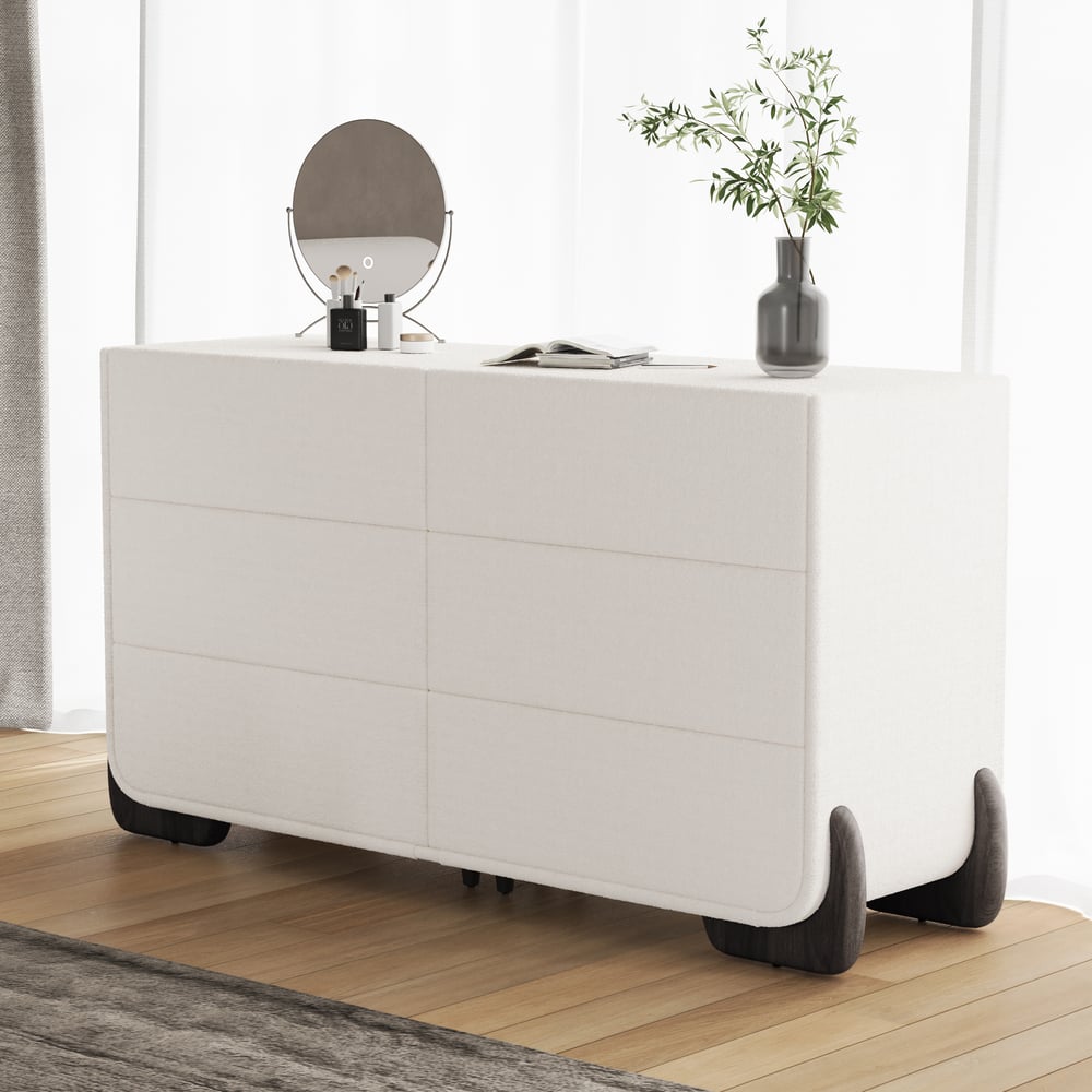 Curva 63" Boucle White 6 Drawer Smart Dresser Chest window image