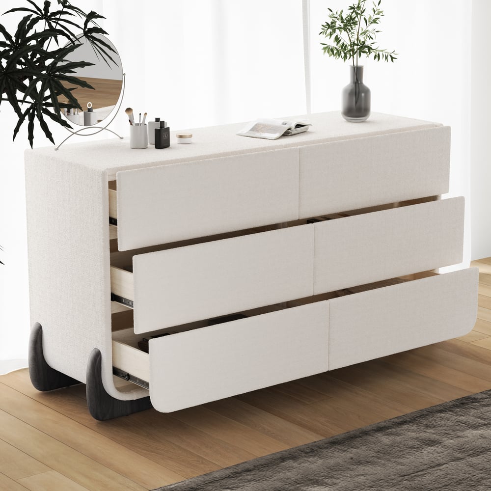 Curva 63" Boucle White 6 Drawer Smart Dresser Chest window image