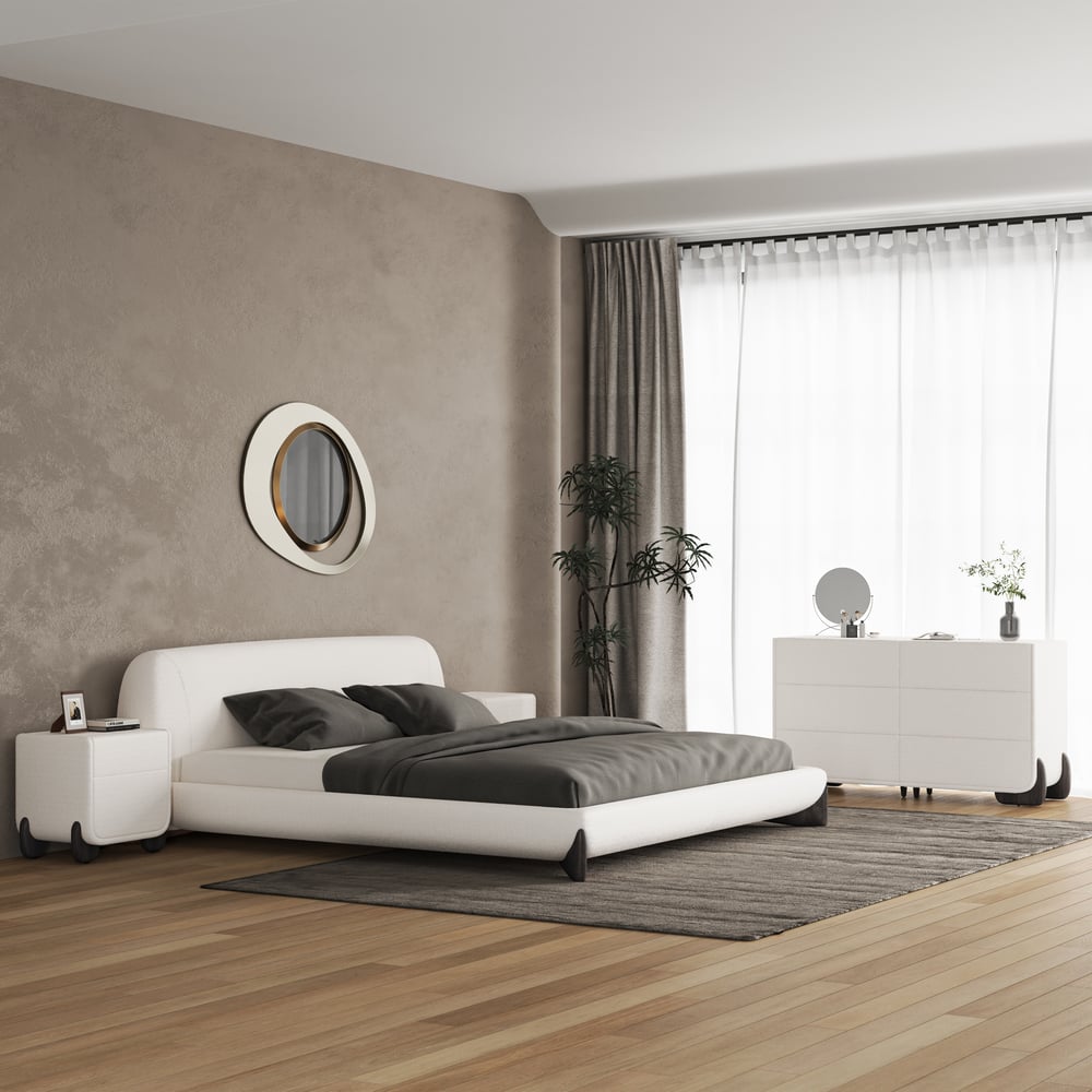 Curva 63" Boucle White 6 Drawer Smart Dresser Chest window image