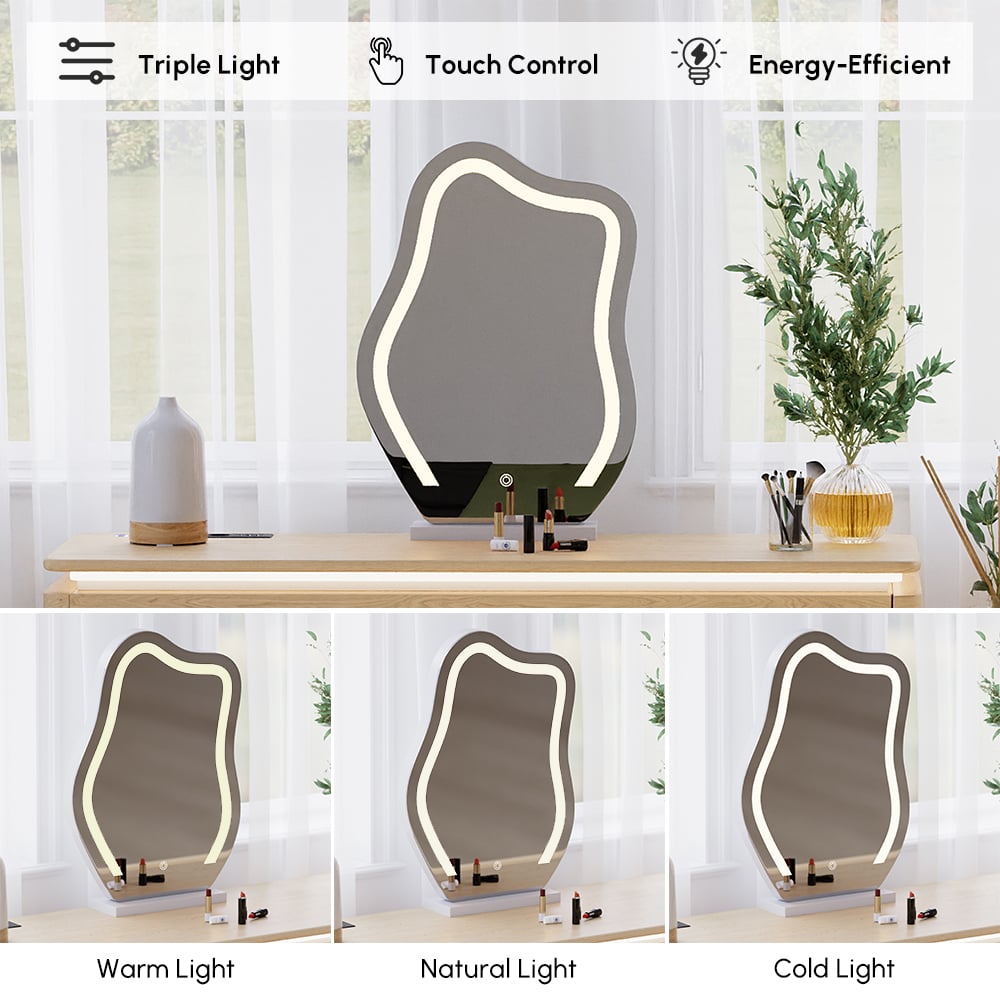 Conjunto de toucador de maquiagem inteligente Lumio 1200 mm, penteadeira retrátil com espelho e luzes Imagem da janela