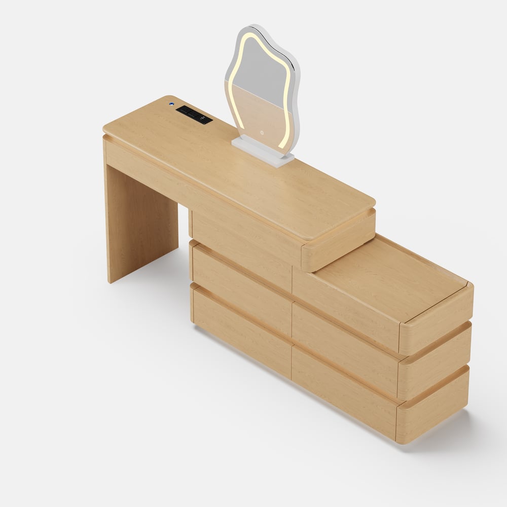 Conjunto de toucador de maquiagem inteligente Lumio 1200 mm, penteadeira retrátil com espelho e luzes Imagem da janela