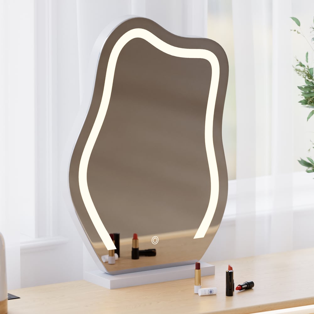 Conjunto de toucador de maquiagem inteligente Lumio 1200 mm, penteadeira retrátil com espelho e luzes Imagem da janela