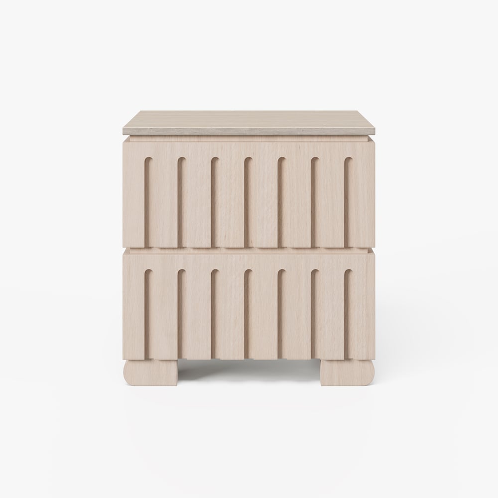 Ash Wood 2-Drawer Nightstand with Faux Travertine Top window image