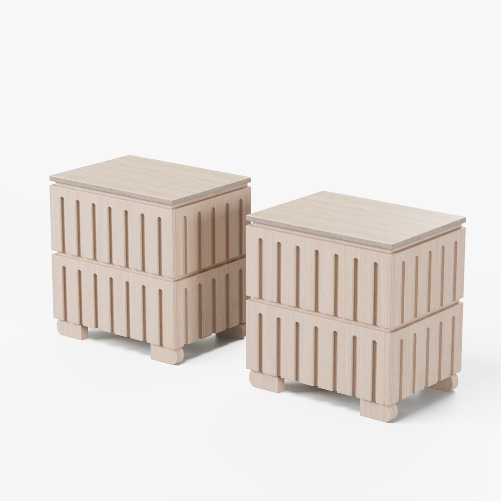 Ash Wood 2-Drawer Nightstand with Faux Travertine Top window image