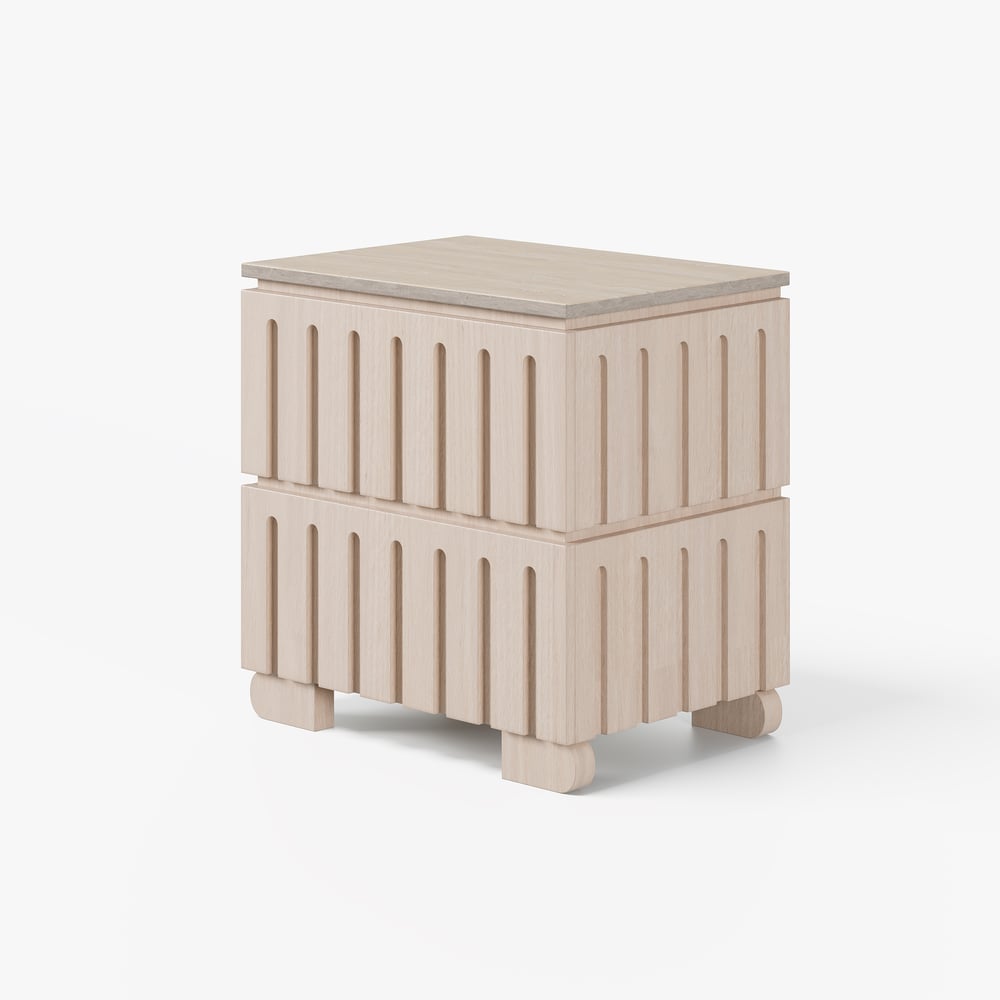 Ash Wood 2-Drawer Nightstand with Faux Travertine Top window image