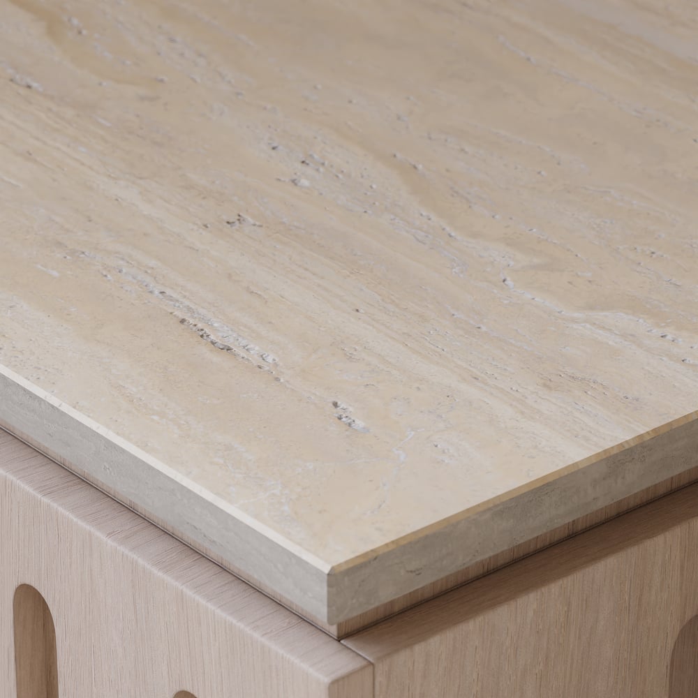 Ash Wood 2-Drawer Nightstand with Faux Travertine Top window image