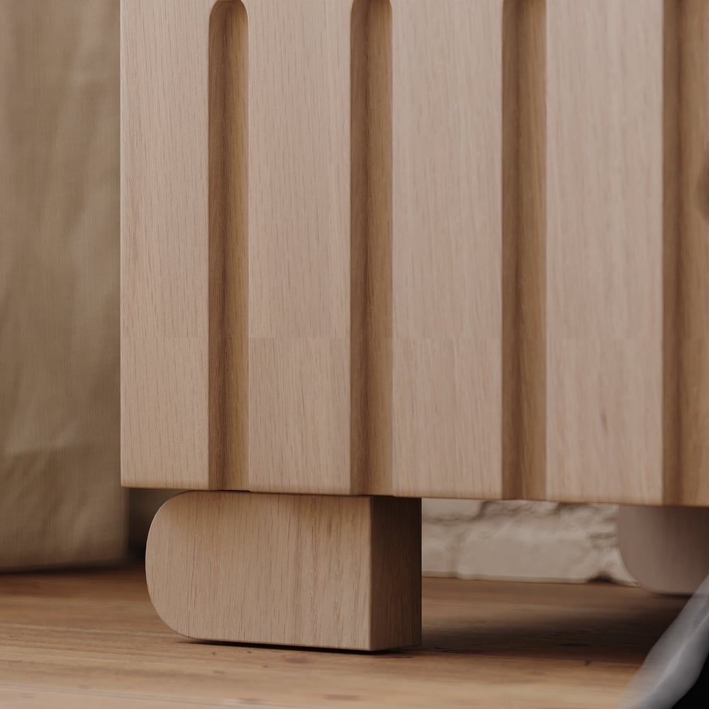 Ash Wood 2-Drawer Nightstand with Faux Travertine Top window image