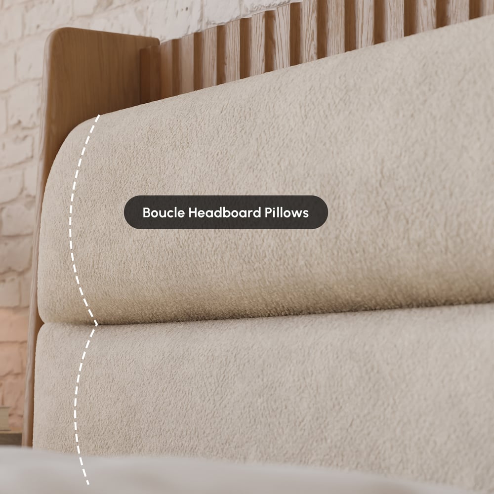 Modern Solid Wood King Upholstered Bed & 2 Drawer Ash Wood Nightstand Set window image